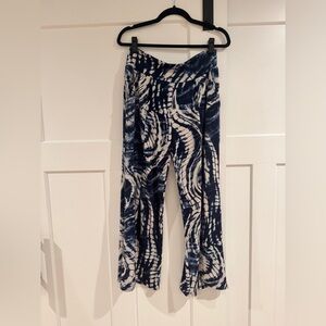 CLARA‎ SUNWOO Navy and Cream Tie-Dye Crepe Knit Pants